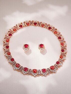 Ruby - Style Gemstone Necklace and Earrings Set